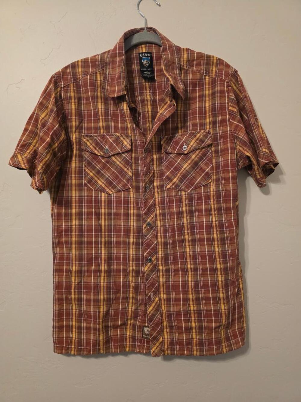 KĆHL Suncel Plaid Short Sleeve Button Down Shirt Mens M Cotton Tencel